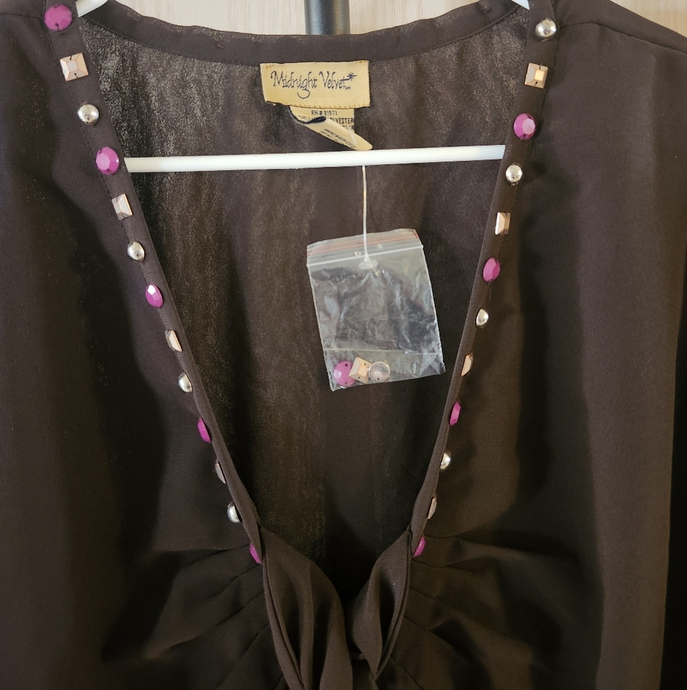 Midnight Velvet Dark Brown Dress with Beaded Accents - Picture 2 of 5